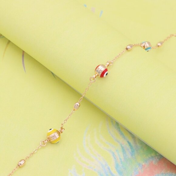 "Multicolor Evil Eye Rose Gold Bracelet with Adjustable Chain, XPBL1016 - Picture 3 of 12